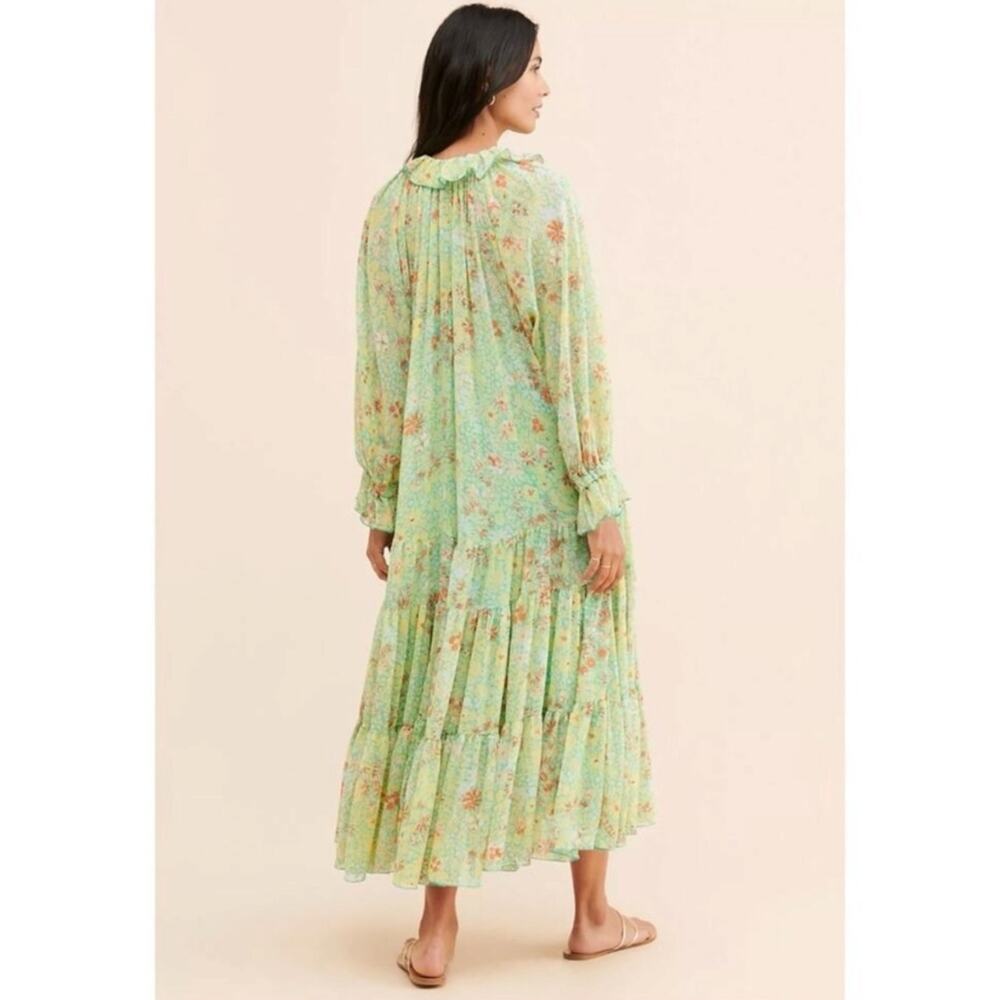 Free People Feeling Groovy Maxi Dress Size Medium 70s Chartreuse Floral Bohemian - Picture 15 of 16